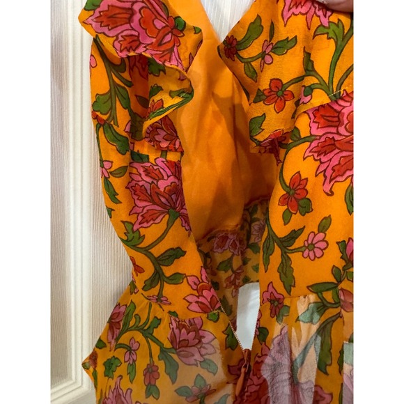 Veronica Beard Randa Floral Silk Ruffle Peplum Top Sleeveless (J) - Picture 9 of 12